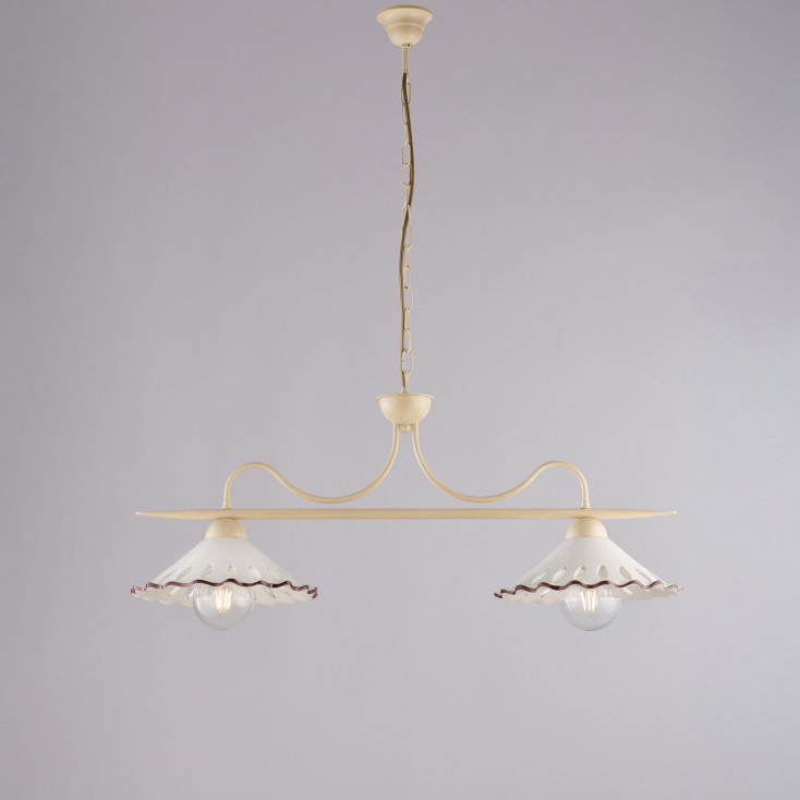 Lampadario rustico con doppio diffusore lineare in ceramica