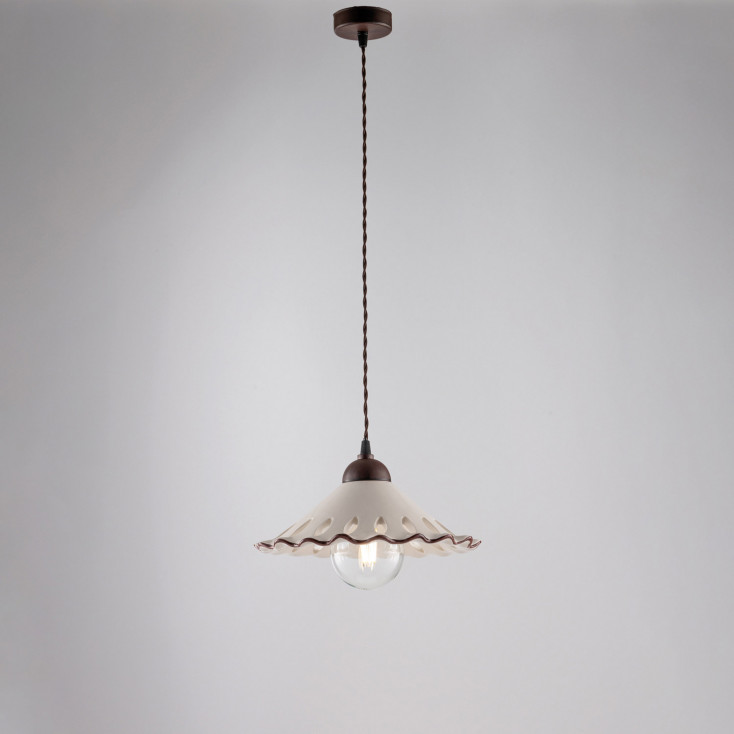 Lampada a sospensione rustica con singolo diffusore in ceramica