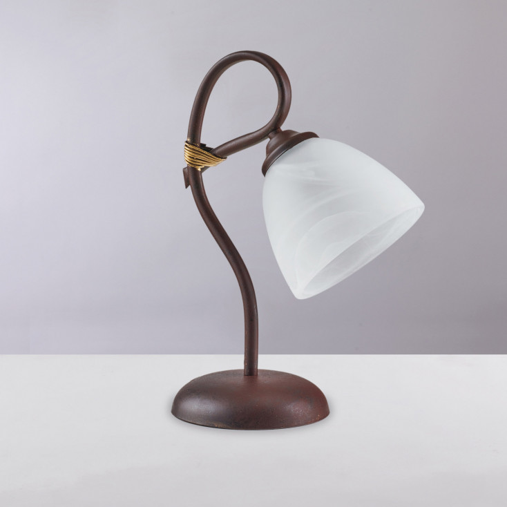 Lampada da comodino classica con struttura in metallo e paralumi in vetro