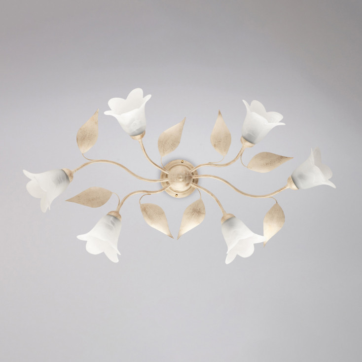 Plafoniera grande con struttura linee classiche in metallo e diffusore in vetro