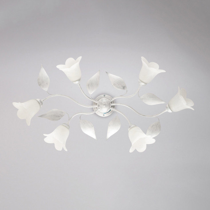 Plafoniera grande con struttura linee classiche in metallo e diffusore in vetro