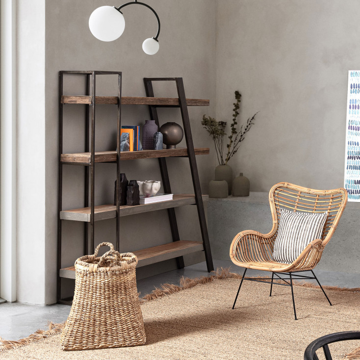 Libreria industrial in metallo e legno con ripiani inclinati Manchester