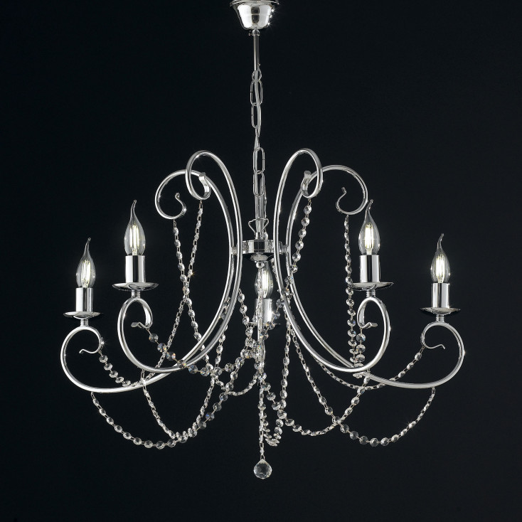 Lampadario in metallo 5 luci con strass in cristallo