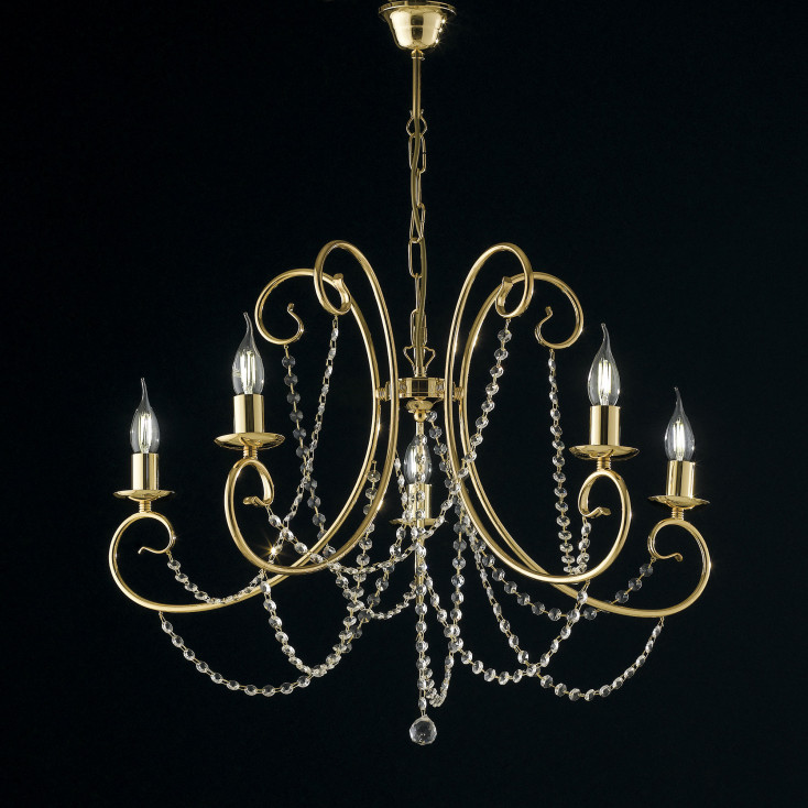 Lampadario in metallo 5 luci con strass in cristallo