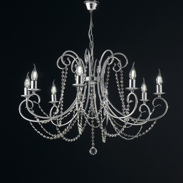 Lampadario classico in metallo 8 luci con strass in cristallo