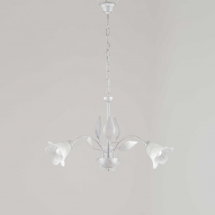 Lampadario piccolo classico con struttura in metallo e diffusori in vetro