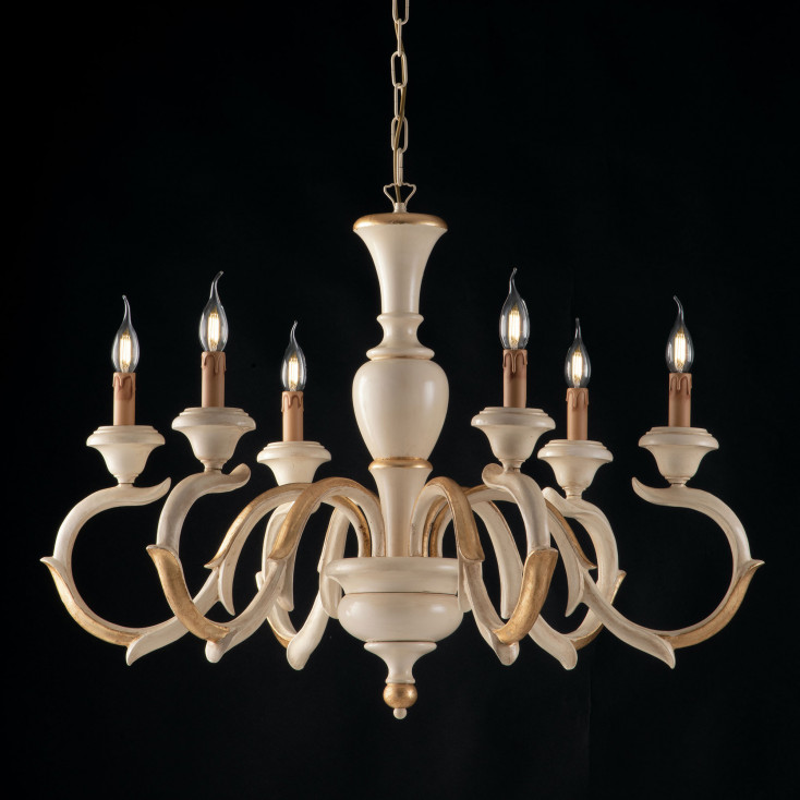 Lampadario in legno in stile classico 6 luci