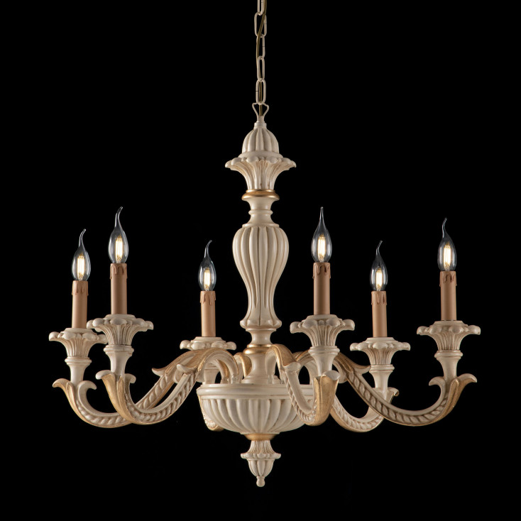 Lampadario moderno classico in legno con 6 bracci
