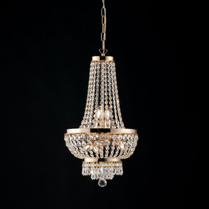 Lampadario classico in metallo con 5 luci con strass in cristallo