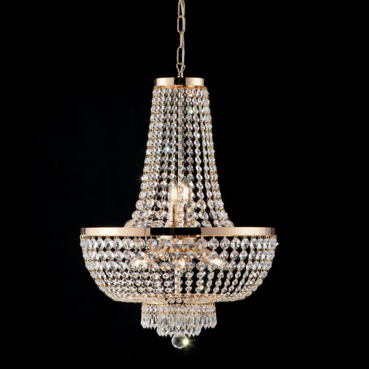 Lampadario classico in metallo cromato con strass in cristallo
