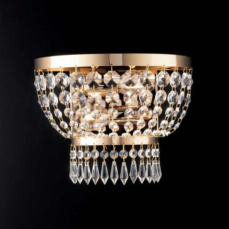 Applique da parete classico in metallo 2 luci con strass in cristallo