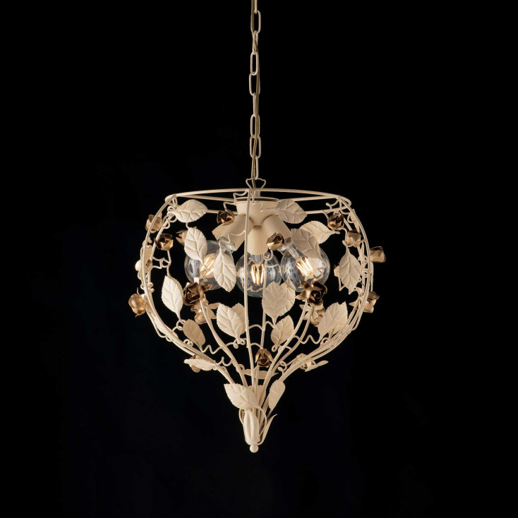 Lampadario in metallo laccato con decorazione decape 3 luci