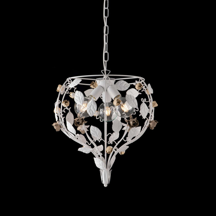 Lampadario in metallo laccato con decorazione decape 3 luci
