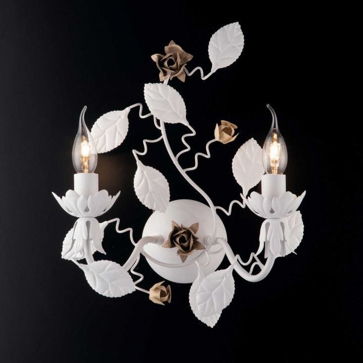 Appliques da parete classica in metallo laccato con decorazione decape 2 luci