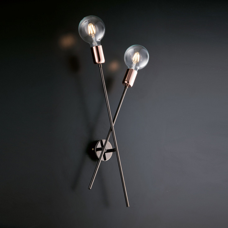 Applique da parete cromato nero 2 luci con rifiniture oro rosa