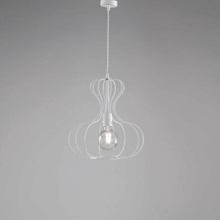 Lampada a sospensione singola con struttura in metallo dalle linee moderne