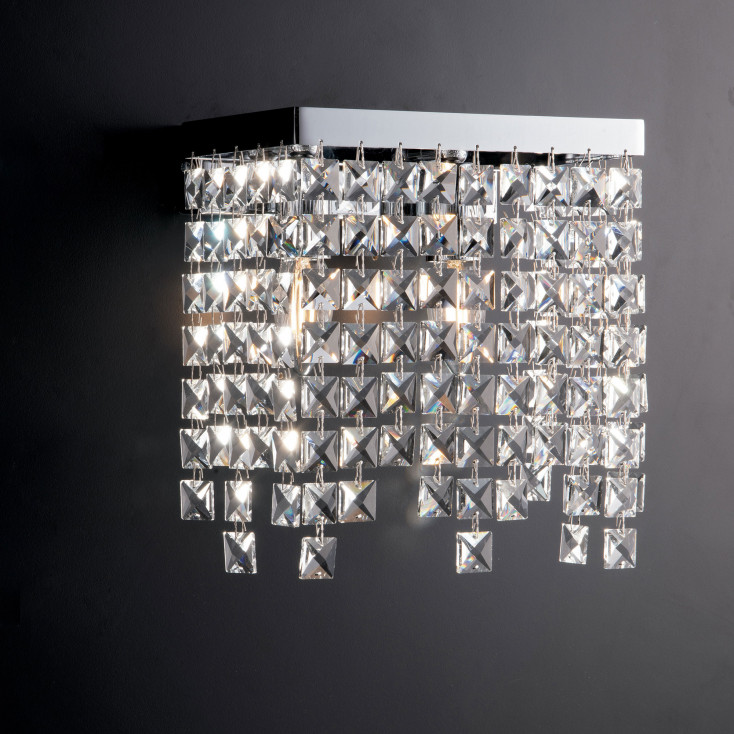 Appliques da parete in metallo cromato 2 luci con strass in cristallo