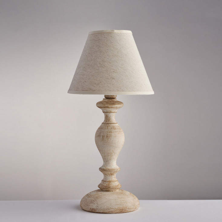 Abat-jour classica in legno con paralume in tessuto