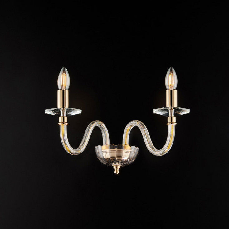 Applique classica da parete 2 luci con struttura in metallo e dettagli in vetro