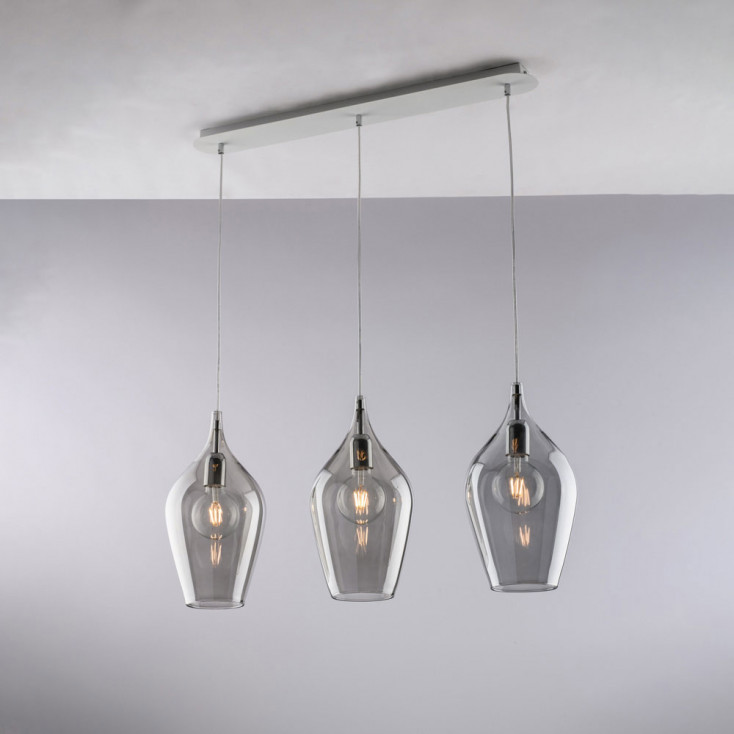 Lampada a sospensione con 3 diffusori lineari in vetro dal design moderno