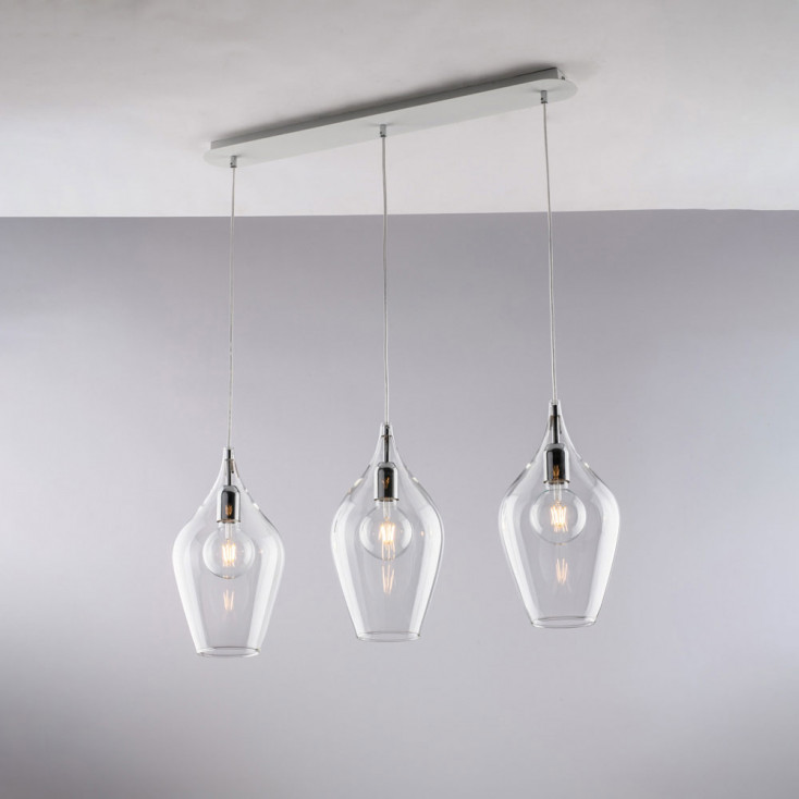 Lampada a sospensione con 3 diffusori lineari in vetro dal design moderno