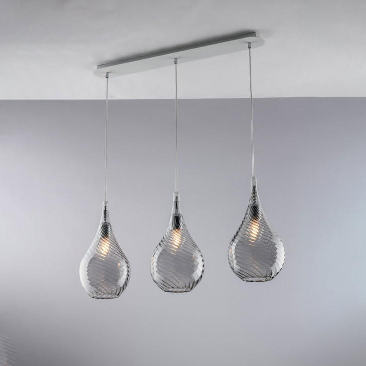 Lampada a sospensione con 3 diffusori lineari in vetro dal design moderno