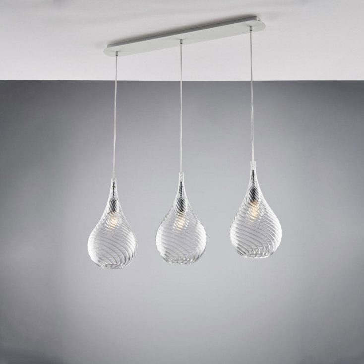 Lampada a sospensione con 3 diffusori lineari in vetro dal design moderno