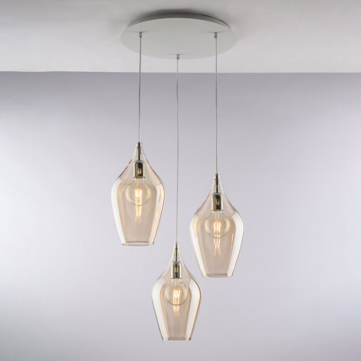 Lampada a sospensione con 3 diffusori pendenti in vetro dal design moderno