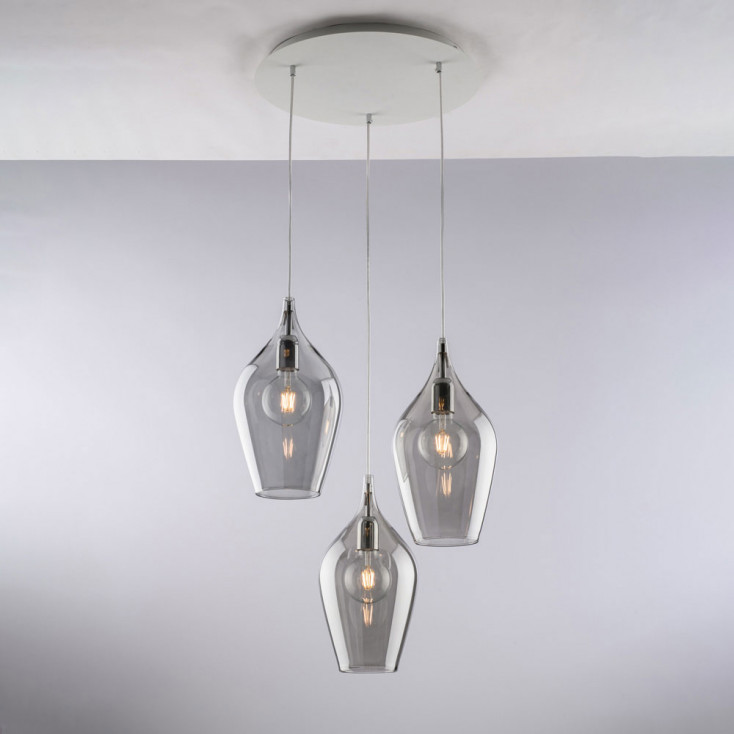Lampada a sospensione con 3 diffusori pendenti in vetro dal design moderno