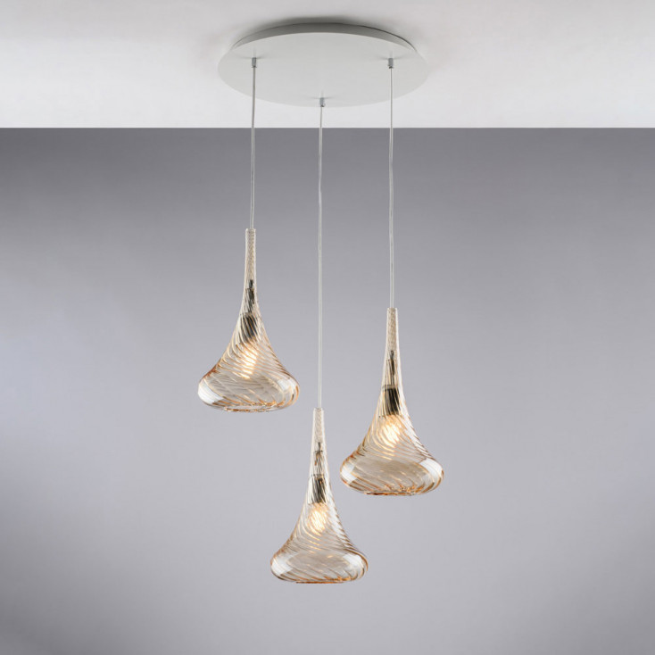 Lampada a sospensione con 3 diffusori pendenti in vetro dal design moderno
