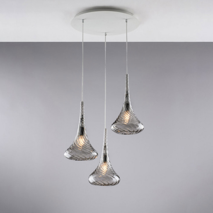 Lampada a sospensione con 3 diffusori pendenti in vetro dal design moderno