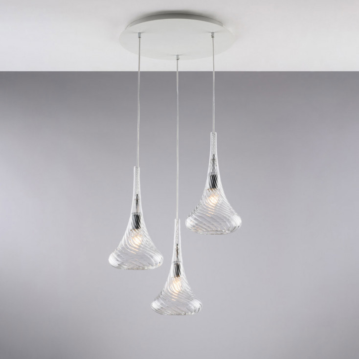 Lampada a sospensione con 3 diffusori pendenti in vetro dal design moderno