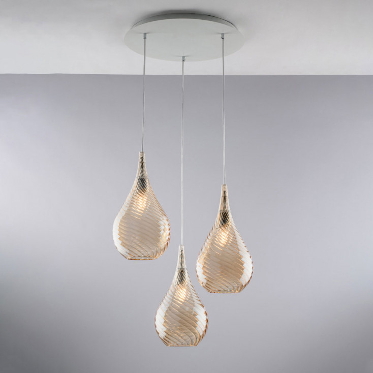 Lampada a sospensione con 3 diffusori pendenti in vetro dal design moderno