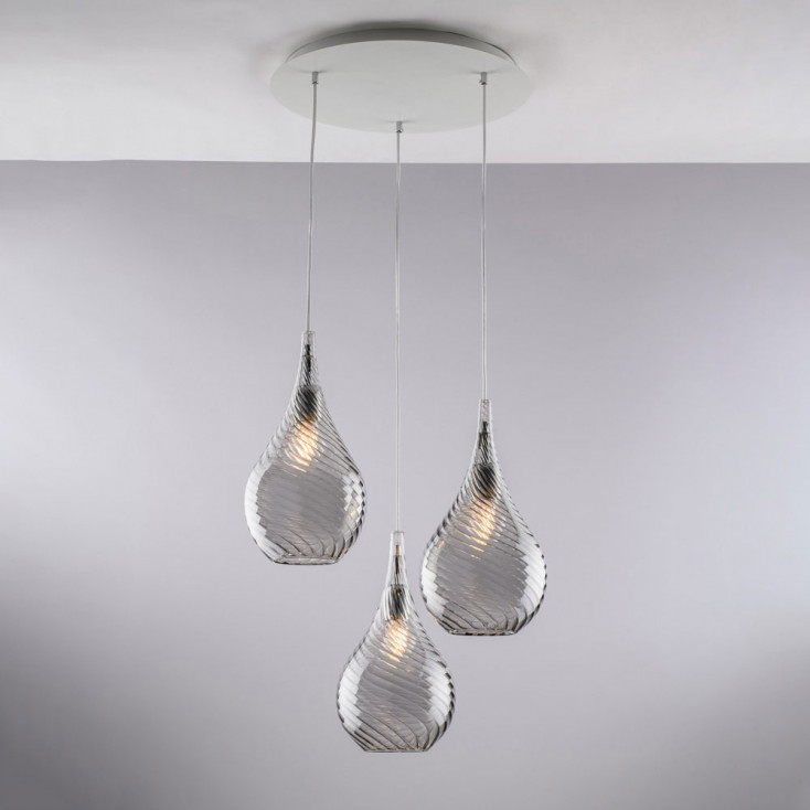 Lampada a sospensione con 3 diffusori pendenti in vetro dal design moderno