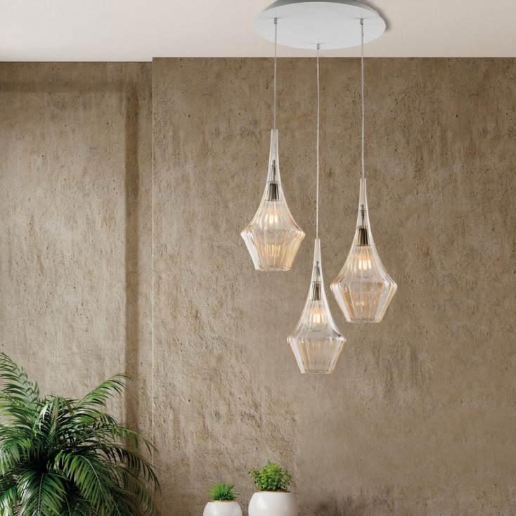 Lampada a sospensione con 3 diffusori pendenti in vetro dal design moderno