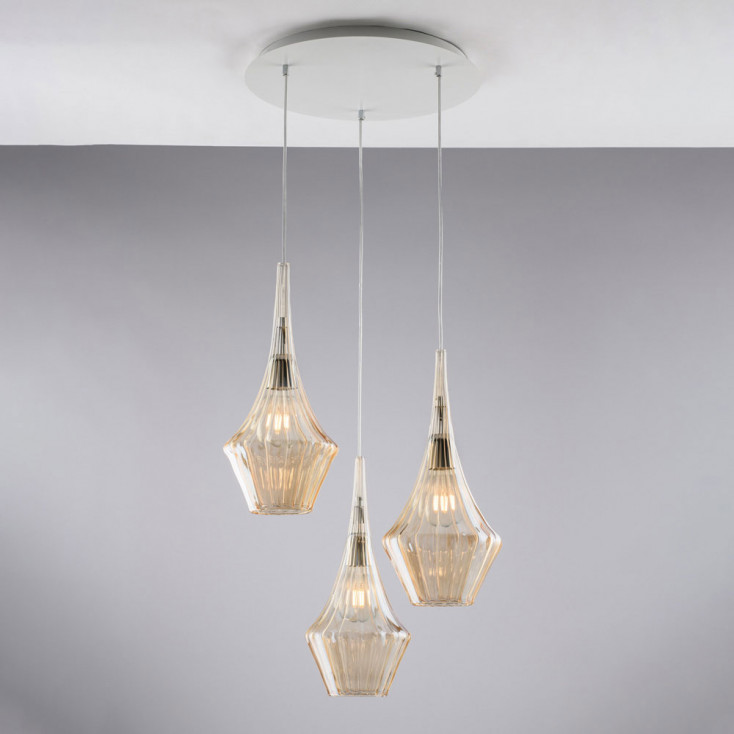 Lampada a sospensione con 3 diffusori pendenti in vetro dal design moderno
