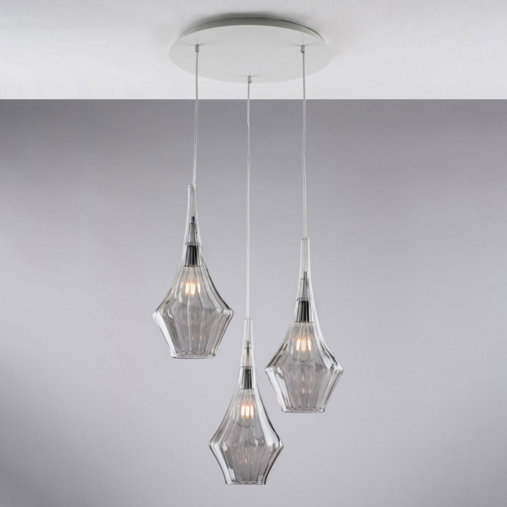Lampada a sospensione con 3 diffusori pendenti in vetro dal design moderno