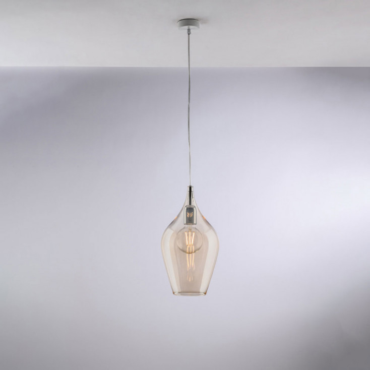Lampada a sospensione con singolo diffusore in vetro dal design moderno