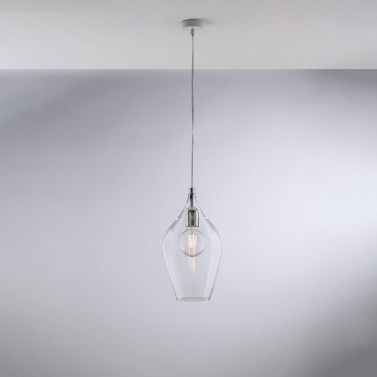 Lampada a sospensione con singolo diffusore in vetro dal design moderno
