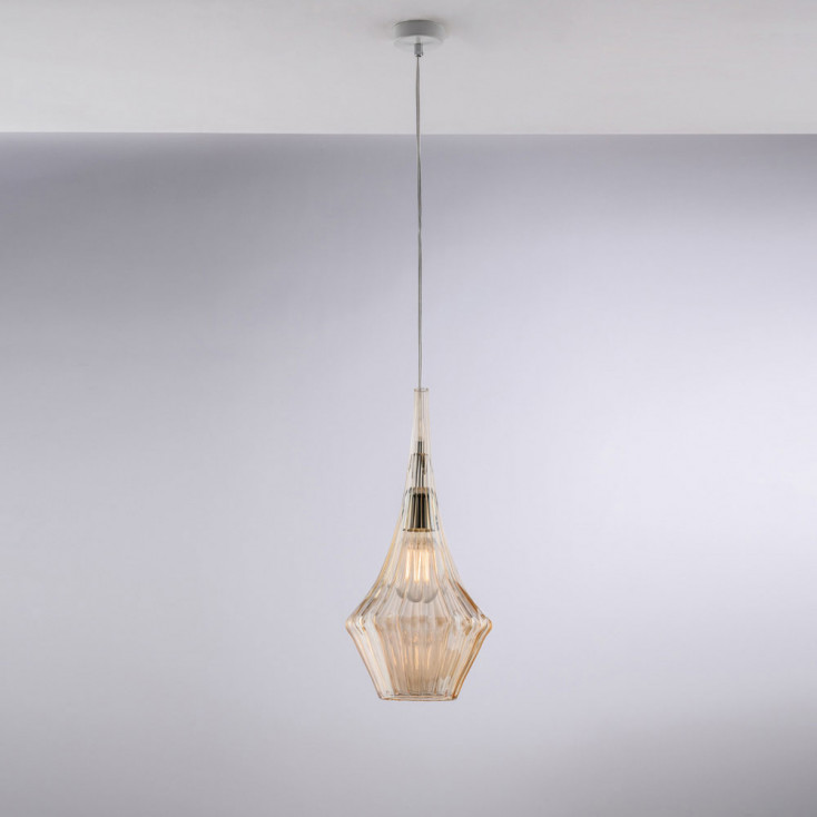 Lampada a sospensione con singolo diffusore in vetro dal design moderno