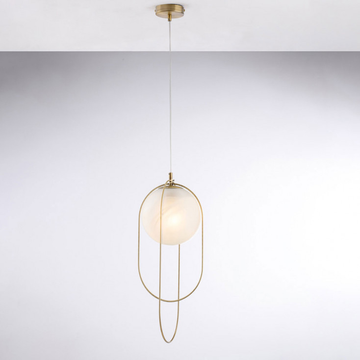 Lampada a sospensione moderna con struttura in metallo e diffusore in vetro