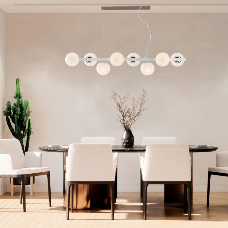 Lampada a sospensione moderna grande struttura in metallo e diffusori in vetro