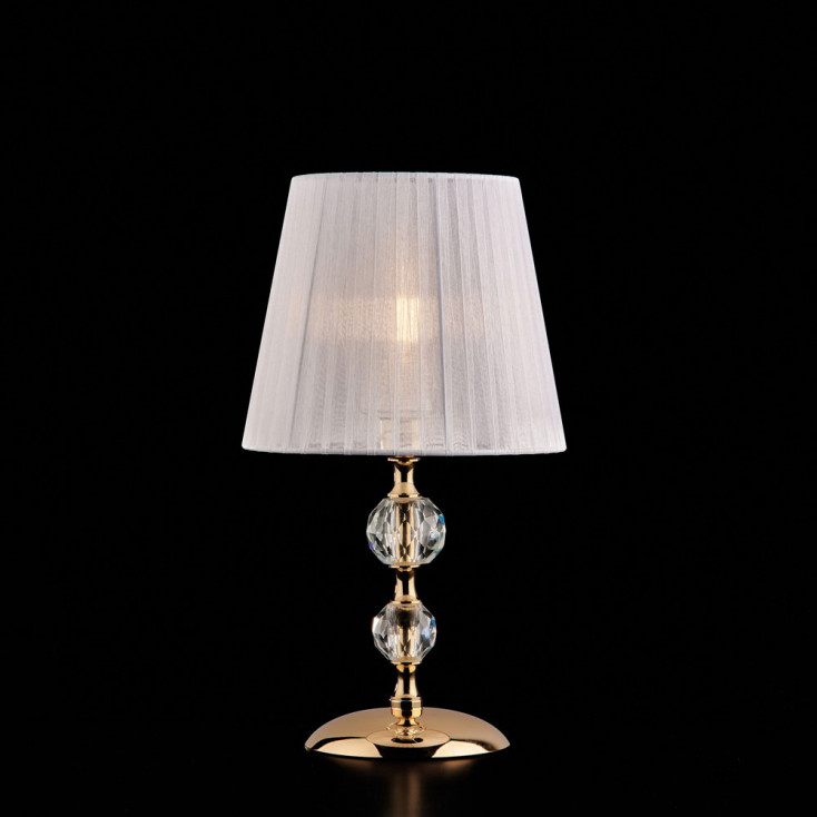 Lampada da comodino classica con struttura in metallo e dettagli in vetro