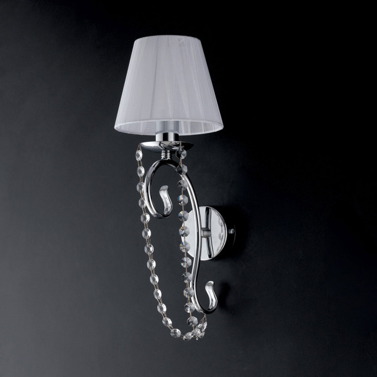 Lampada da parete classica con strass in cristallo e paralumi in tessuto