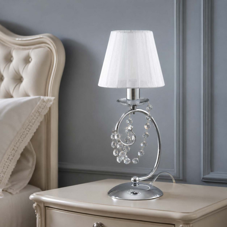 Lampada da tavolo classica con strass in cristallo e paralumi in tessuto