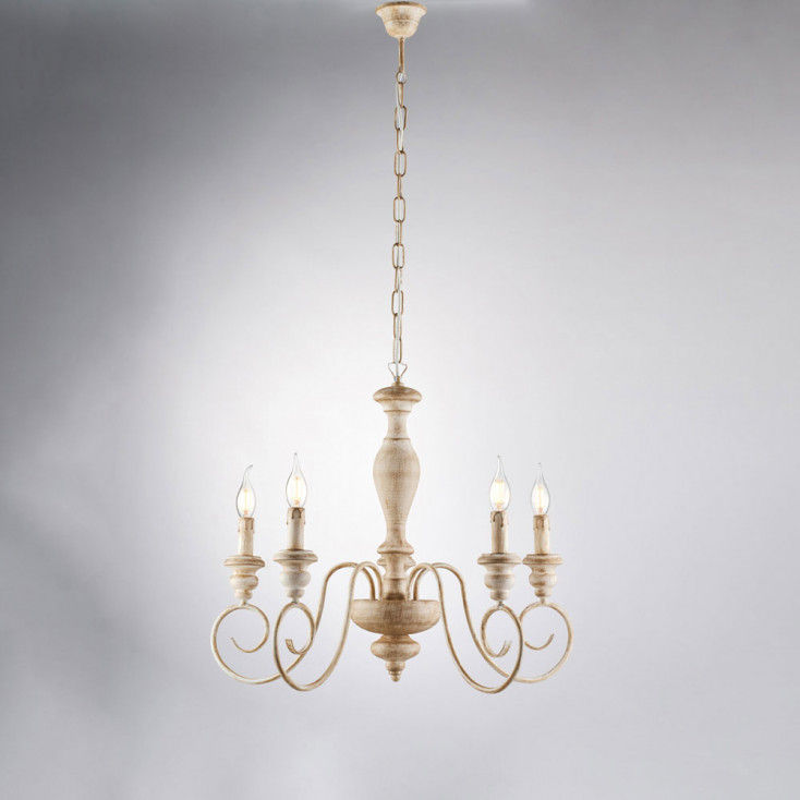 Lampadario classico con 5 braccia e struttura in metallo regolabile in altezza