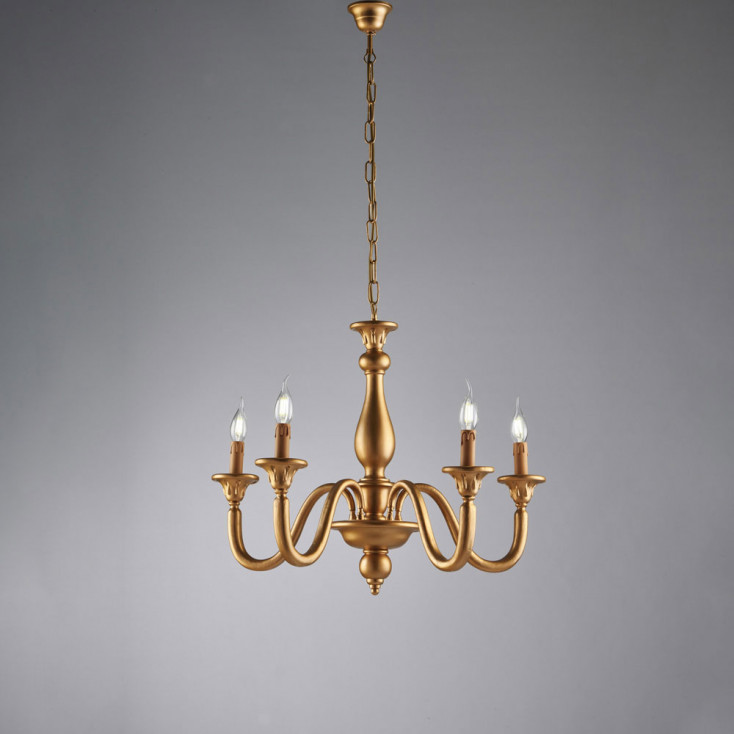 Lampadario classico con 5 diffusori e struttura in legno regolabile in altezza