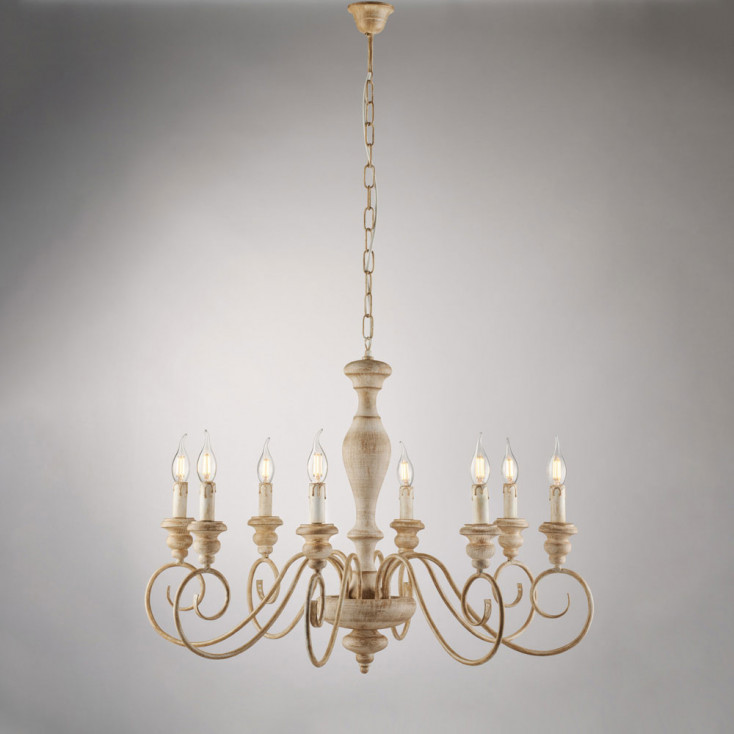 Lampadario classico con 8 braccia e struttura in metallo regolabile in altezza
