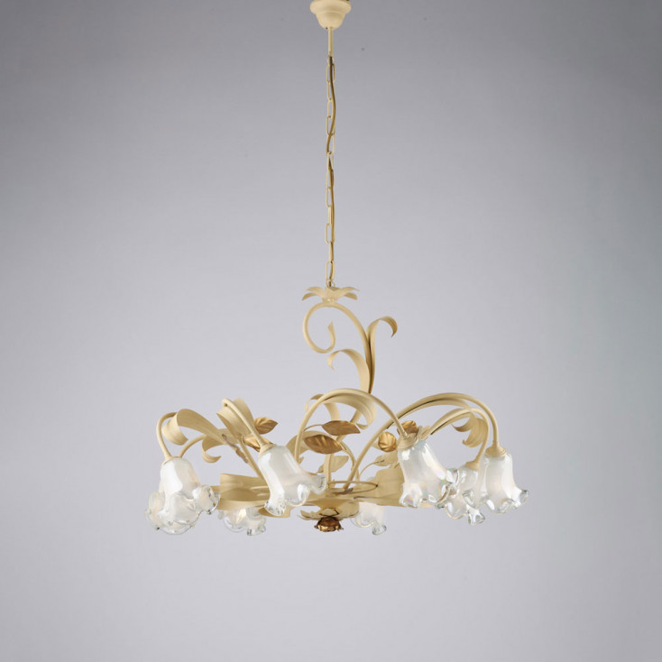 Lampadario classico grande 8 diffusori in vetro struttura in metallo regolabile