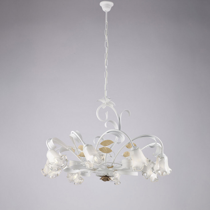 Lampadario classico grande 8 diffusori in vetro struttura in metallo regolabile
